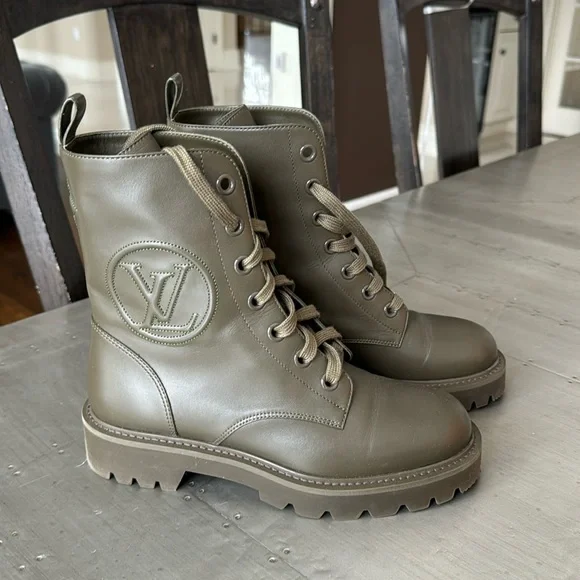 Louis Vuitton green khaki combat military weather boot bootie sz 38 with box - Picture 1 of 10